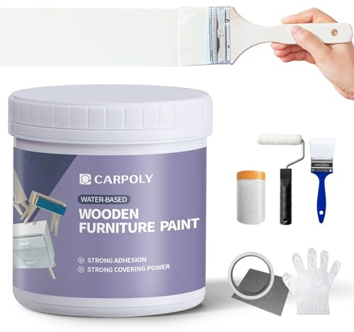 CARPOLY Furniture Paint Kit 16oz with Tools - Water-based & Low Odor All-in-One No Sanding - Matte Finish Indoor Outdoor Wood Paint for Cabinets, Doors, Tables and Dressers - White