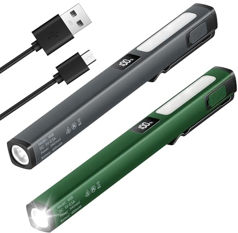 Kssvzz 2 Stück LED Stiftlampe mit Magnet, USB-C Aufladen COB Arbeitsleuchte | 6 Modi, Wiederaufladbare, Tragbare Inspektionsleuchten mit Magnetclip für Notfälle, Reparaturen und Außenbeleuchtung