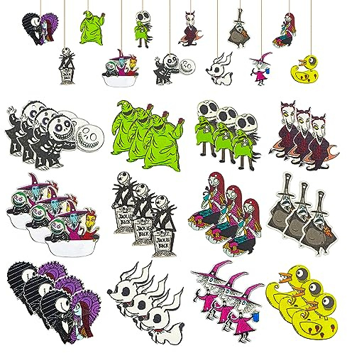 37 piezas de decoraciones de pesadilla de Navidad de Halloween, adornos colgantes de madera para fiestas temáticas de bruja, calabaza, pesadilla, suministros perfectos para fiestas