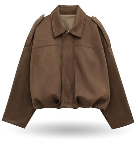 Knubbuf Wildlederjacke Damen, Bomberjacke Damen, Trenchcoat Damen Kurz, Suede Jacket Women, üBergangsjacke Damen Elegant, Damen Lederjacke (DE/NL/SE/PL, Alphanumerisch, S, Regular, Regular, D)