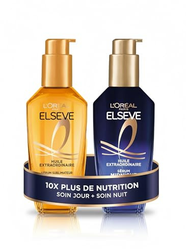 L’ORÉAL PARIS - Routine Nutrition Intense - Tous Types de Cheveux Secs - Jour et Nuit - Soin Sublimateur Universel + Sérum Midnight - Elseve Huile Extraordinaire