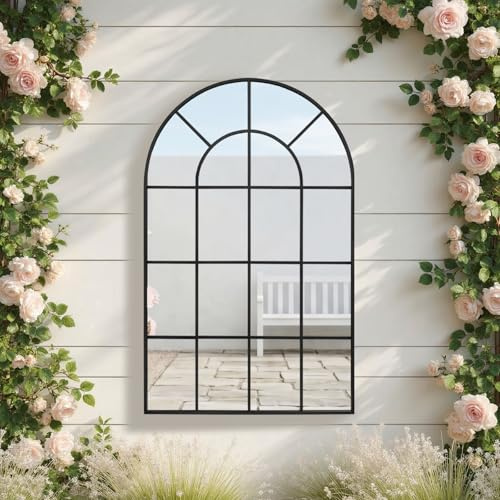 Reflix Garden Outdoor Mirror, 90 x 60 cm Wall Mirrors for Decor, Window Mirror with Aluminum Frame for Hallway,Living Room,Bedroom, Entryway, Black