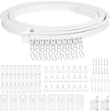 Rail de Rideau de Plafond Flexible 3 mètres, Rail Rideau Courbe, Rails Rideaux Plafond en ABS avec Poulies Silencieuses pour Séparation de Pièce, Rideaux, Chambre, Balcon, Bureau, Hôtel, Blanc