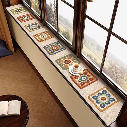 Alfombrilla de Ventana Protector de Alféizar Antipolvo para Ventanas de 60-90 90-120 120-150 y 150-200 cm. Cojín Antideslizante para Ventana Salediza(Style A,100x10cm(39x4in))