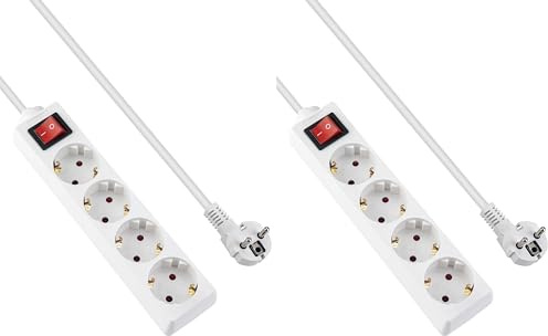 GRIFEMA Regleta Enchufes con 4 Tomas y Interruptor, 3500 W, 16 A, 1,5 m, Blanco, Protección Infantil, Orientación a 45 Grados, Evita Consumos Fantasma (Paquete de 2)