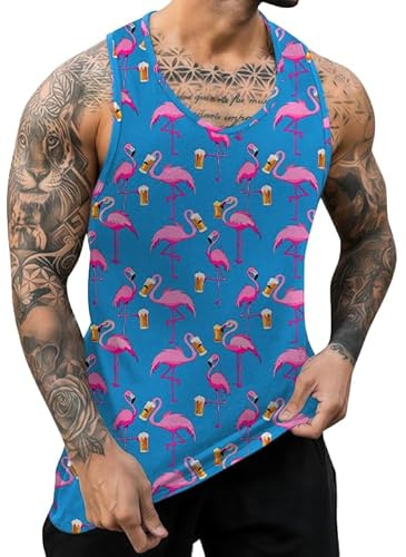 IWOLLENCE Chaleco de algodón para hombre, estampado hawaiano, cuello redondo, playa, vacaciones, casual, sin mangas, para hombre