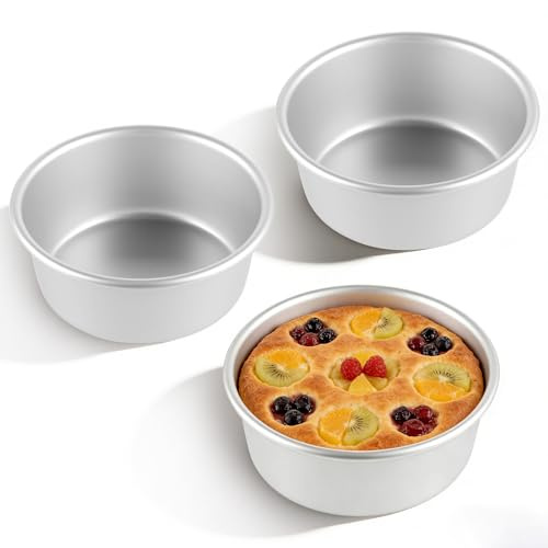 FrutPunch 4 Inch Cake Pan, Anodized Aluminum Baking Round Cake Pans Tins Bakeware, Mini Cake Pans for Birthday Wedding, Mirror Finish, Easy Releasing, Set of 3
