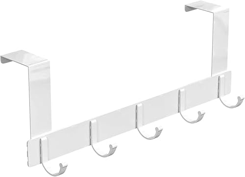 BAODANL Over Door Hanger, 5 Hooks Door Hanger, Door Hooks Storage Organiser for Bedroom, Bathroom, Clothes, Coat, Hat, Bag, Purses, Towel