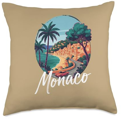 Monaco Vintage Coastal Vacation Illustration Travel Souvenir Throw Pillow