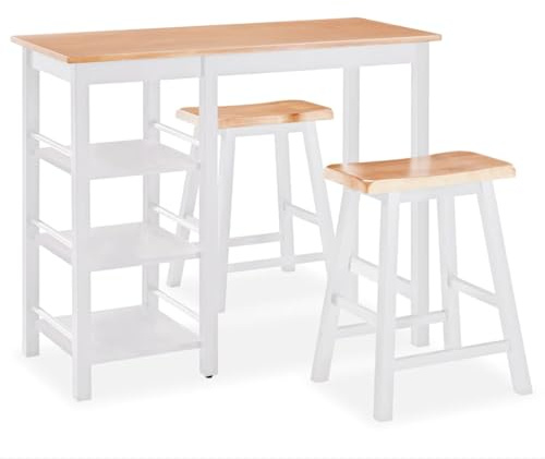 Jkghdrt Bartisch mit 3 Ablagen und Zwei Barhocker Set aus MDF und Gummibaum mit ergonomischen Sitzen