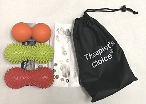 Therapist's Choice® 3-pack jordnötsboll massagekit – 2 spikiga massagejordnötsbollar (1 x hård och 1 x mjuk), 1 x dubbel jordnötsmassage lacrosse-bollar, stressreflexologi, porcupine sensoriskt bollset