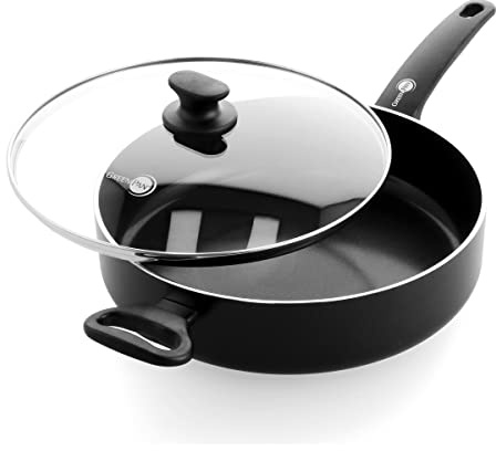 GreenPan Cambridge Schmorpfanne mit Deckel (28 cm/4,2l), gesunde keramische Antihaftbeschichtung, PFAS-frei, induktionsgeeignet, spülmaschinengeeignet, Schwarz