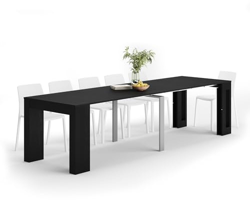 MOBILI FIVER, Ausziehbarer Konsolentisch Easy mit Halterung für Verlängerungsplatten, 45(305) x 90 cm, Esche, Schwarz, Made In Italy