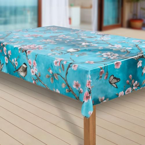 laro Wachstuch-Tischdecke Abwaschbar Garten-Tischdecke Wachstischdecke PVC Plastik-Tischdecken Eckig Meterware Wasserabweisend Abwischbar GAC, Muster:Kirschblüte, Größe:85x85 cm