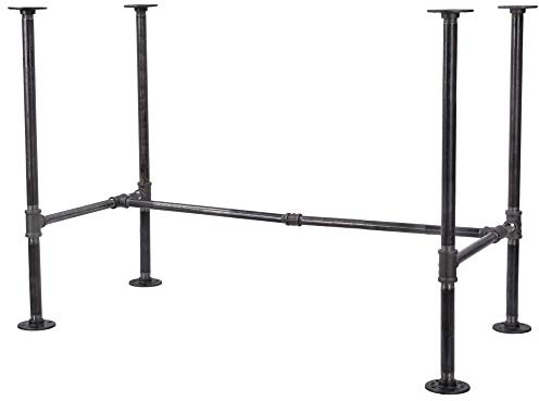 PIPE DECOR Industrial Pipe Desk Leg Set, Modern Home Office Table Writing or Computer Base Kit, Dark Grey Black Rough Pipes, Rustic Vintage Furniture Unfinished Steel Metal Pipe Legs, H-Desk Style