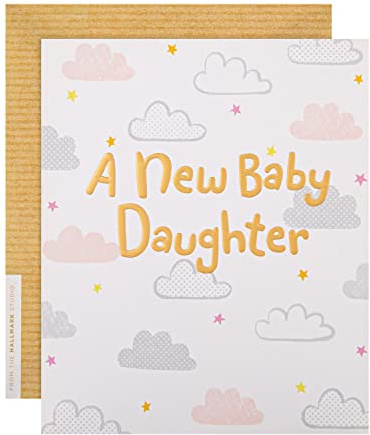 Hallmark Glückwunschkarte zur Geburt von The Studio, modernes Design auf strukturiertem Karton mit Goldfolien-Schriftzug