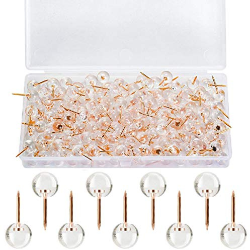 Pinnnadeln mit Kopf, Rotgold, rund, Stecknadeln, transparent, Kunststoff, für Kork-Pinnwand, Karten-Markierung, 100 Stück