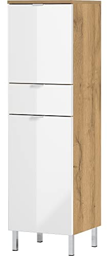 Germania Schrank 8532-552 GW-MAURESA, in Grandson-Eiche-Nachbildung/weiß, Fronten in Hochglanz, mit Schubkasten, 34x120x34 cm (BxHxT)