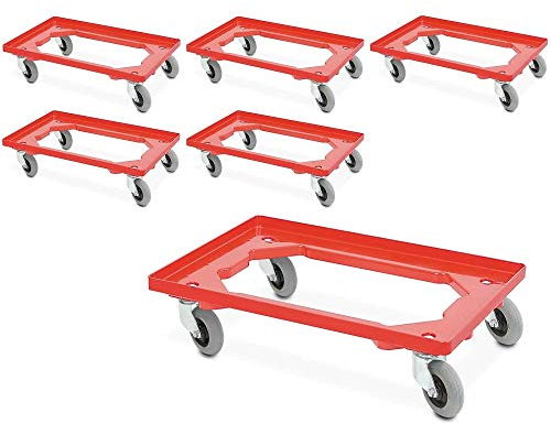 BRB Spar-Set, 6X Transportroller mit Flüsterrollen, für Behälter 600x400 mm oder 2X 400x300 mm (Rot)