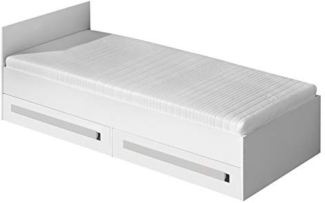 Mirjan24 Jugendbett Guliver GR11 mit 2 Bettschublade und Lattenrost, Fronten in Hochglanz, Farbauswahl, Funktionsbett 90x200 cm, Bett für Jugendzimmer (Weiß/Weiß Hochglanz + Grau)