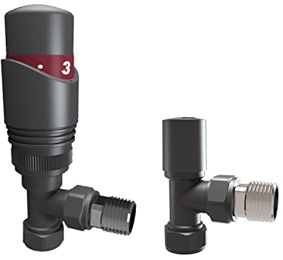 1/2 x 15mm Anthracite Thermostatic Radiator Valves Angled Designer TRV Valves