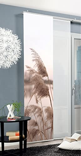 HOME WOHNIDEEN 84125 | Schiebegardine TRAWY, blickdichter Dekostoff, Gras-/Natur-Motiv, 245 x 60 cm (Höhe x Breite), Farbe: Natur