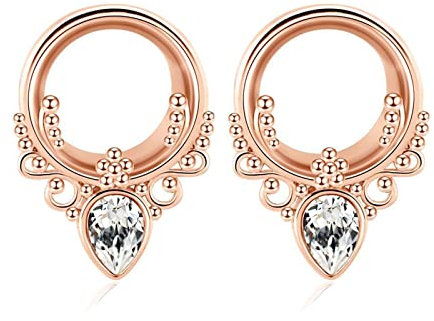 Gualiy 2 Stk Flesh Tunnel Titan, Flesh Tunnel Plug mit Filigranem Rand und Zirkonia Ohrringe Plugs Frauen