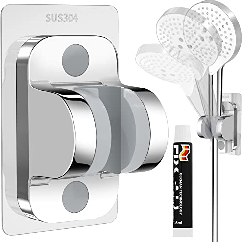 Staffa Supporto Doccia Regolabile - Universale Supporto Doccetta Acciaio Inox, Supporto per Soffione, Senza Punta di Foratura, Resistente, Impermeabile, Installazione Fissa della Colla