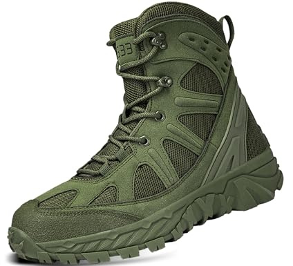 IYVW A07 Wüste Armee Combat Patrol Tactical Einsatzstiefel mit Reissverschluss Seude Leder Jungle Stiefel Tactical Boot Grün 44EU