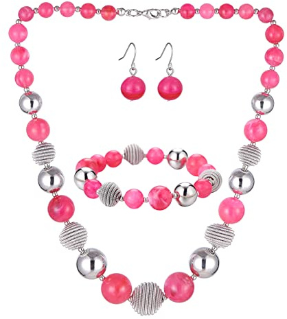 Bulinlin Perlen Damen Schmuck Set Silber Choker Halskette Ohrringe Creolen Statement Modeschmuck Weihnachtsgenchenke für Frauen