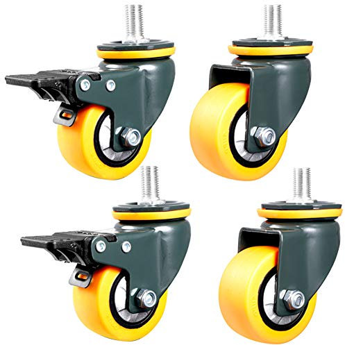 XHALERY Tellerrollen 16 Zoll/50mm Gewinderollen M8 Möbelrollen mit Bremse Drehkranz leise Staubdicht VE 160kg für Bürostuhl Tischwagen Babybett 4 STK