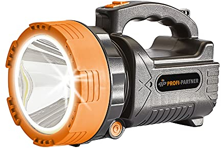 Profi-Partner LED-Handscheinwerfer/Handleuchte mit Lithium-Akku, wiederaufladbare Arbeitsleuchte, CREE-/COB-Technologie, klappbarer Lampenkopf, 10 W, 500 Lumen, 400 m Leuchtweite