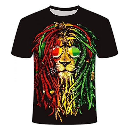 CHANYI Herren 3D Druck T-Shirt 3D-Löwen-T-Shirt für Herren, regenbogenfarbenes Löwenkopf-T-Shirt mit Brille, Löwen-T-Shirt, Sommermode, lässiges Oberteil