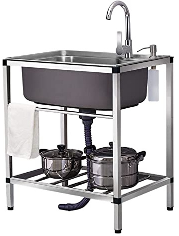 Duchunsheng Lavello A Una Vasca in Acciaio Inox Lavello Cucina 1 Vasca, Lavamani Professionale Lavandino da Esterno, Durevole Lavanderia Mobili per Ristoranti Bagni Garage Magazzini Lavatoio Giardino