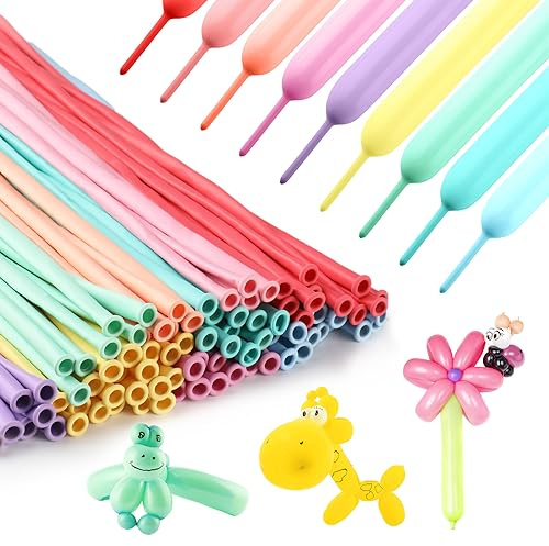 Voircoloria 100Pcs 260 Balloons Pastel Long Balloons for Balloon Garland Thickening Skinny Latex Twisting Animals Modeling Christmas Birthday Wedding Party Decorations