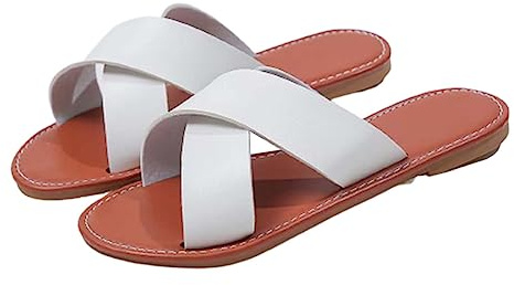 UK Size Women's Flat Slide Sandals Comfortable Slip On Flat Cross Bands Toe Ring Fashion Sandals