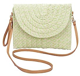 CORIOS Damen Gewebte Tasche Sommer Strandtaschen Handgefertigte Strohtasche Böhmische Tote Beutel Frauen Handtasche Handgewebt Basttasche Retro Schultertasche für Reise Urlaub Strand Hellgrün