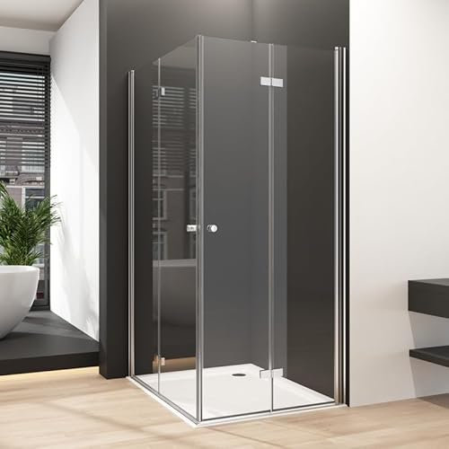 Duschkabine Eckeinstieg 100x120cm Falttür Duschabtrennung, Eckeinstieg Dusche mit Doppel Falttür Duschwand aus 6mm ESG Sicherheitsglas, Komplettdusche 100x120x185cm