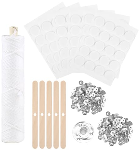 61m Kerzendocht, Dochte Für Kerzen, Docht Für Ollampen mit Holz Zentriervorrichtung, Aufkleber, Metall Dochthalter, Kerzensand mit Docht Für DIY Kommunionkerze, Duftkerzen, Ollampen