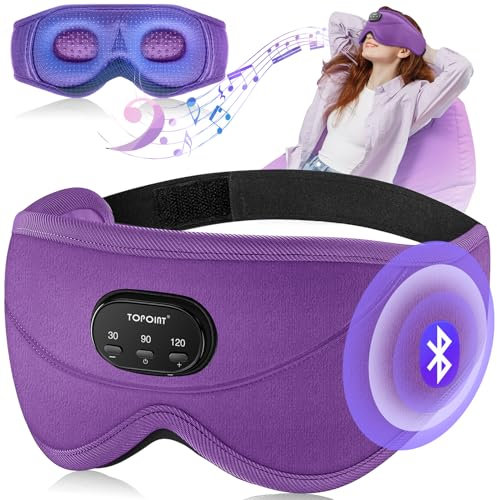 TOPOINT Sleep Mask with Bluetooth Headphones, 3D Eye Mask for Sleep Headphones with White Noise, Total Blackout, 5.4 Bluetooth, Timer, 15 Hours for Women Men, Travel, Meditation, Nap, CPAP Users