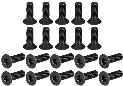 sourcing map M6 Flachkopf-Torx-Maschinenschrauben, 1,0 x 20 mm, Diebstahlsicherung, 20 Stück, 10,9 Güteklasse 10,9, Torx-Antrieb, Senkkopf, Vollgewinde, schwarzes Oxid-Finish