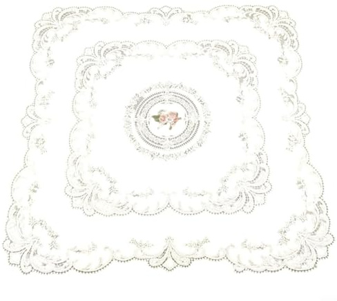 4er Set Quadratische Tischsets Tischläufer 30x30cm Spitze Platzsets Bestickte Spitze Platzsets Vintage Häkeln Platzset für Hochzeit Tassen Vase (Weiß+Rosa)