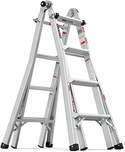Aluminum Multi-Position Ladder, 17 FT Foldable Ladder with Non-Slip Mat, 250 lbs Safe Load Extendable Ladder for Home Indoor Outdoor Work (17 FT)