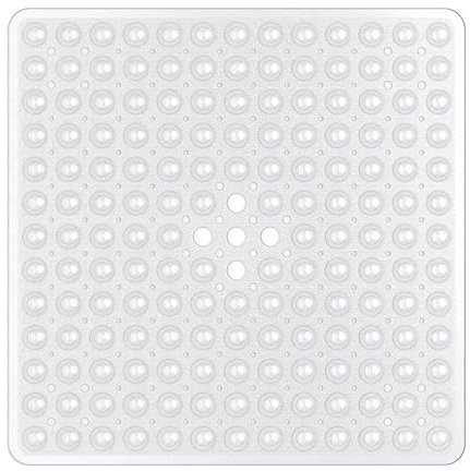 ASelected Shower Mat,53X53 Cm Square Shower Mat,Non Slip Square Bath Mat With Anti-Slip Suction Cup and Drain Holes (Clear)
