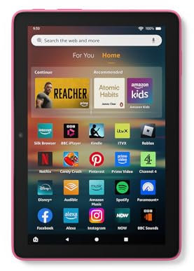 Amazon Fire HD 8 tablet (newest gen), 8 HD Display, 3 GB memory, 32 GB, designed for portable entertainment, Hibiscus, (2024 release) – without ads