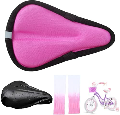 Suerico Kids Bicycle Seat Cushion Cover 9x6,Gel Padded Bike Seat Cover for Boys Girls,Breathable Soft Bike Seat Cover，Child Bicycle Saddle Pad with Water Resistant Cover,Arm Sleeves Pink