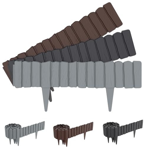 SUBTLETY 60 x 23 cm, recinzione da giardino, effetto legno, bordo per aiuole, bordo flessibile in plastica, per palizzate, bordi per aiuole (4 pezzi, marrone)