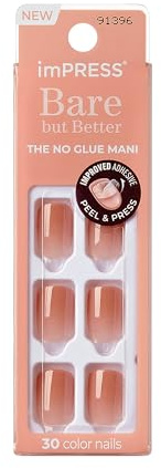 KISS imPRESS Color Bare But Better 'Balance' - Unghie Finte Nude Autoadesive Press-On Nails 30 Pezzi, Manicure Istantanea Senza Colla, Effetto Naturale con forma squared, Tenuta Fino a 10 Giorni