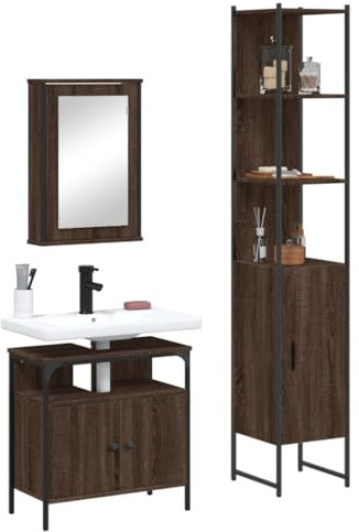 Lauuoeriau Furniture Item home 3-teiliges Badmöbel-Set Braun Eiche Holz-Möbel