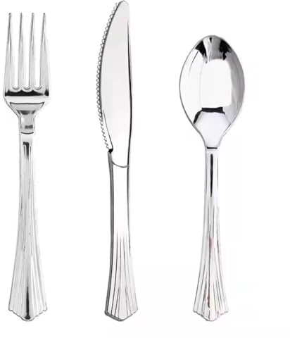 18pcs Metallic Finish Cutlery Set – Reusable Plastic Flatware Including Forks, Knives & Spoons | Elegant & Durable Tableware for Everyday Dining, Parties, and Events | Lightweight, Comfortable Grip